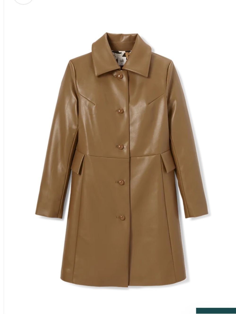 Cabi Joplin Tan Faux-Leather Button Front Coat
